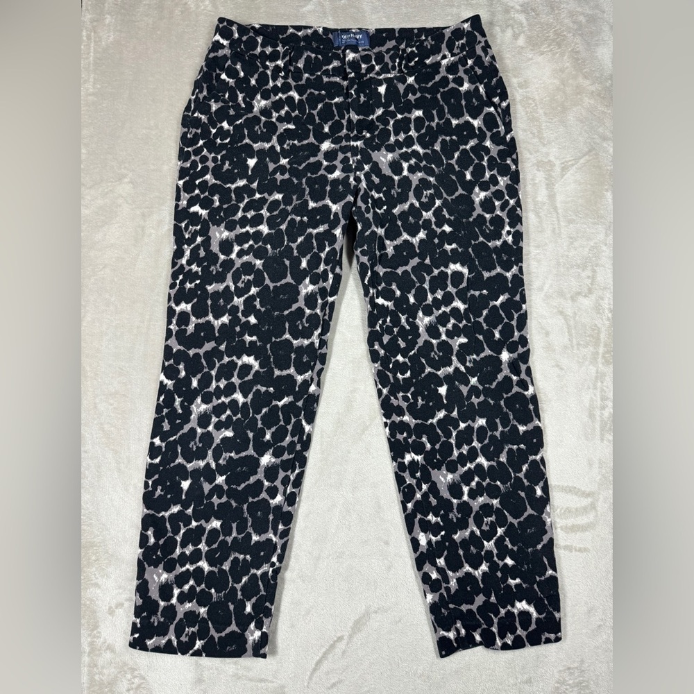 Old Navy Mid Rise Harper Cropped Leopard Animal Print Cotton Blend Pants 4 Reg